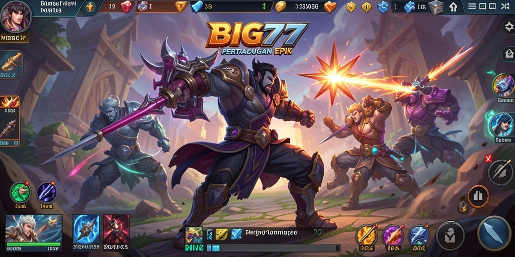Screenshot gameplay BIG77 menampilkan aksi MOBA yang mendebarkan.