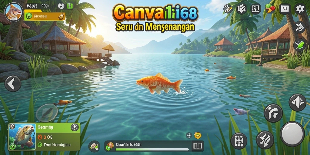 Tampilan gameplay <strong>CANVA168</strong> menampilkan keseruan memancing dengan berbagai teknik.