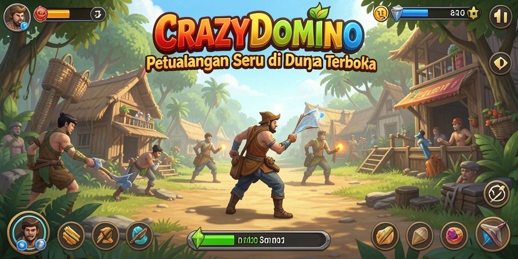 Screenshot CRAZYDOMINO menampilkan momen eksplorasi menarik di dunia terbuka.