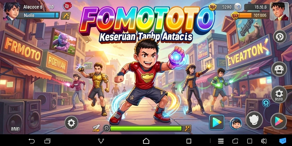 Tampilan gameplay seru dari FOMOTOTO yang penuh warna.
