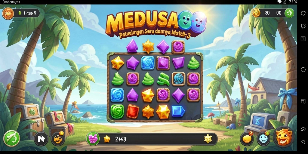 Gameplay seru dan penuh warna dalam MEDUSA88 Match-3.