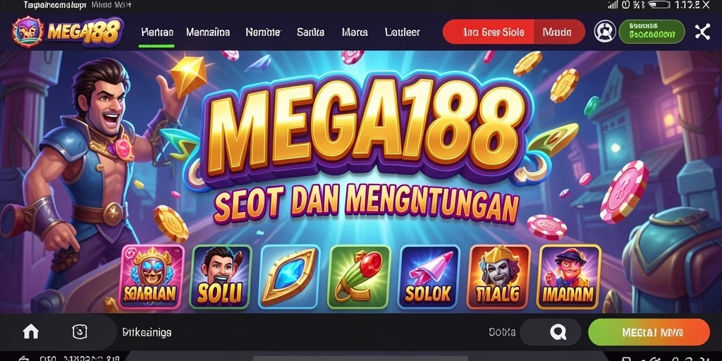 Tampilan seru gameplay MEGA188 yang penuh warna.