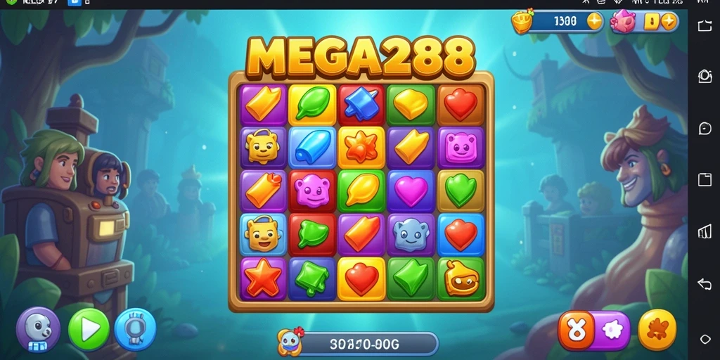 Tampilan gameplay seru dengan berbagai permata berwarna-warni dalam MEGA288.