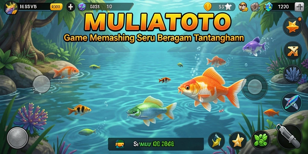 Gameplay seru memancing di MULIATOTO dengan beragam ikan.