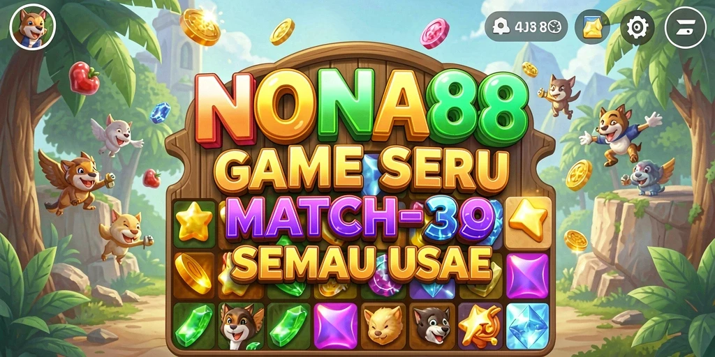 Screenshot dari gameplay NONA88 menampilkan keseruan mencocokkan item.