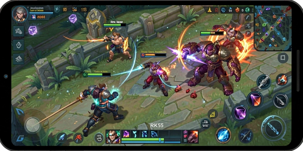 Gameplay RK55 yang menegangkan di arena MOBA.