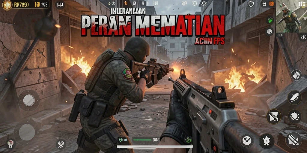 Tampilan aksi mendebarkan dalam gameplay FPS RR789.