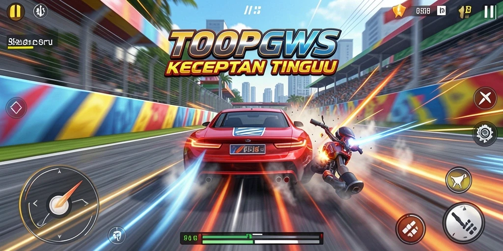 Screenshot gameplay TOOPGWS menampilkan aksi balapan yang memukau dan mendebarkan.